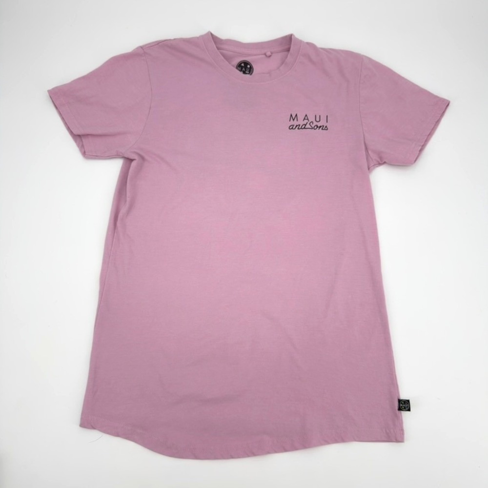 Maui and Sons Womens Pink Graphic Logo T-Shirt Short Sleeve Curved Hem Medium